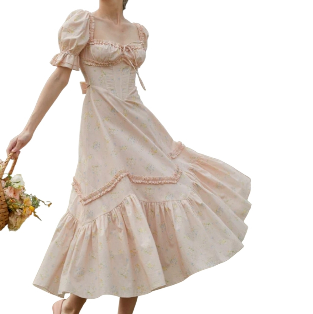 NEW Lacemade The Fairy of Pink Petals regency cottagecore floral maxi dress L